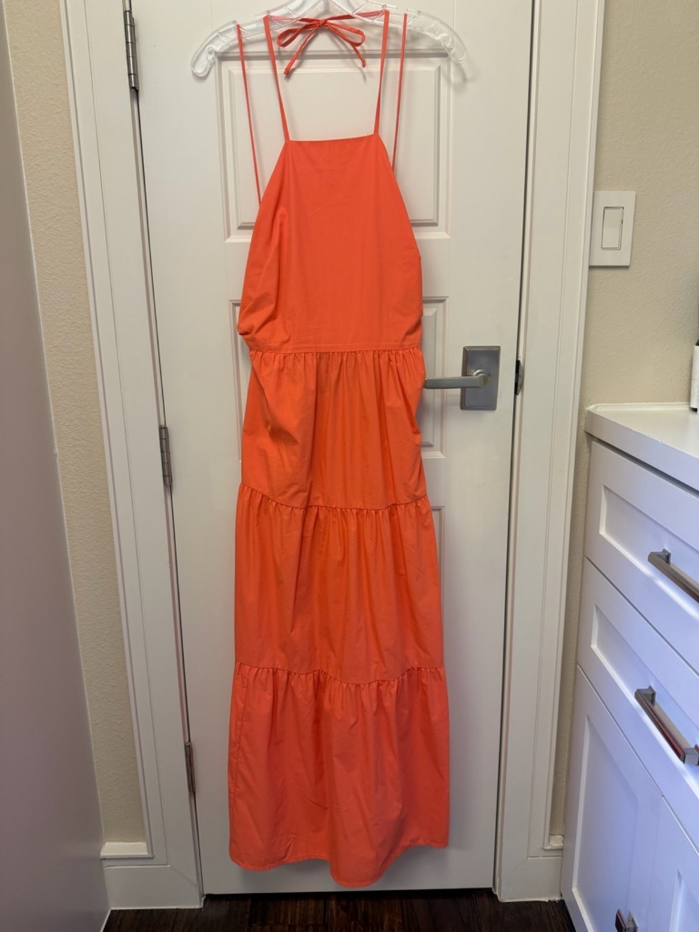 GAP Coral-Orange Tiered Halter Maxi Dress